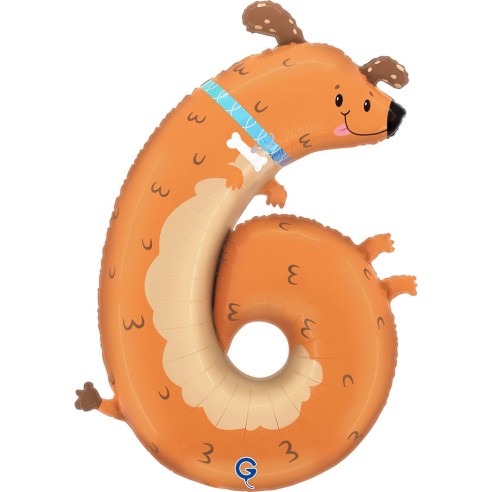 Ballon chien chiffre 6 gonflage air/hélium pour anniversaire enfant