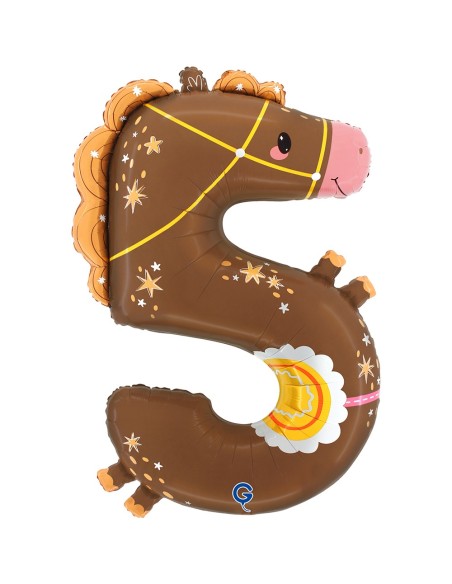 Ballon cheval chiffre 5 gonflage air/hélium pour anniversaire enfant