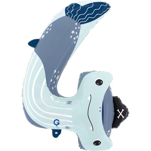 Ballon requin chiffre 4 gonflage air/hélium pour anniversaire enfant
