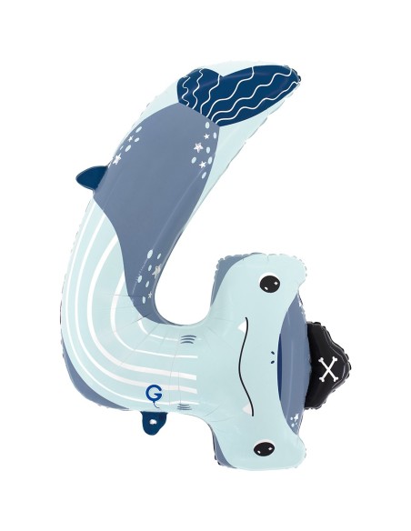 Ballon requin chiffre 4 gonflage air/hélium pour anniversaire enfant