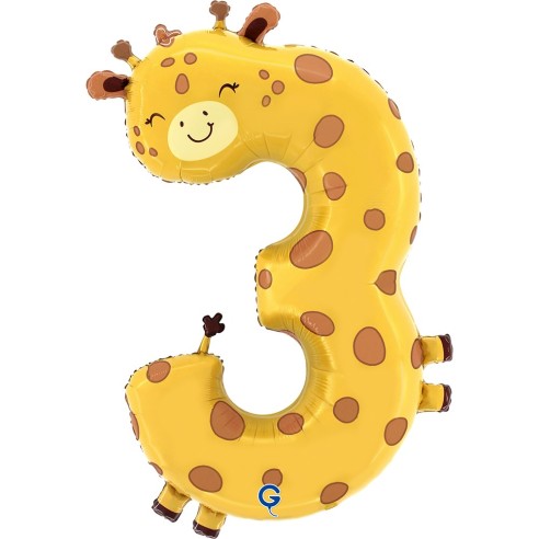 Ballon girafe chiffre 3 gonflage air/hélium pour anniversaire enfant