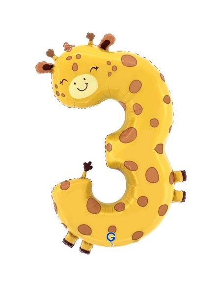 Ballon girafe chiffre 3 gonflage air/hélium pour anniversaire enfant
