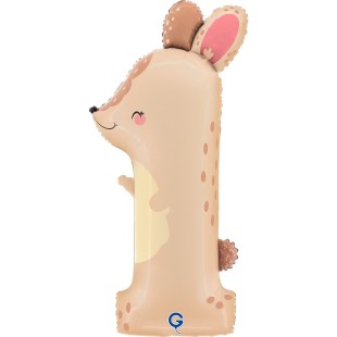 Ballon lapin chiffre 1 gonflage air/hélium pour anniversaire enfant