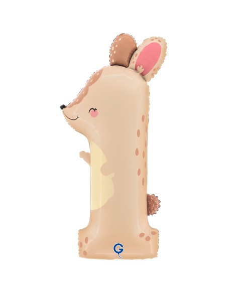 Ballon lapin chiffre 1 gonflage air/hélium pour anniversaire enfant