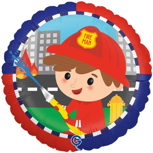 Ballon rond alu imprimé thème pompier gonflage à l'hélium