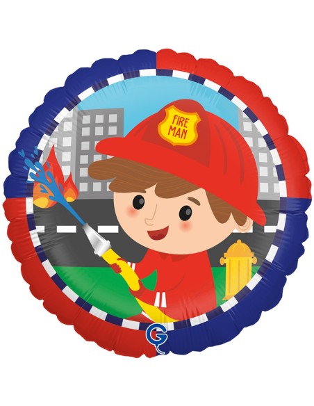 Ballon rond alu imprimé thème pompier gonflage à l'hélium