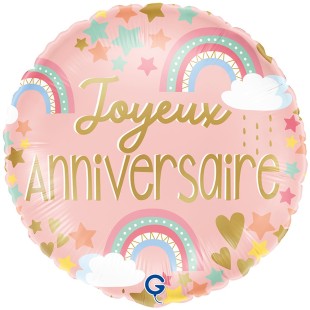 Ballon rond Joyeux Anniversaire avec arc-en-ciel gonflable à l'hélium
