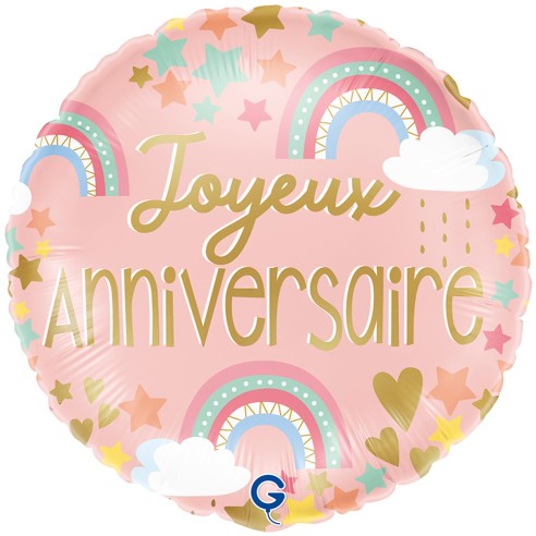 Ballon rond Joyeux Anniversaire avec arc-en-ciel gonflable à l'hélium