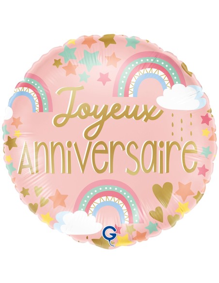 Ballon rond Joyeux Anniversaire avec arc-en-ciel gonflable à l'hélium