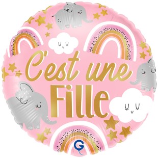 Ballon baby shower rose C'est Une Fille gonflage à l'hélium