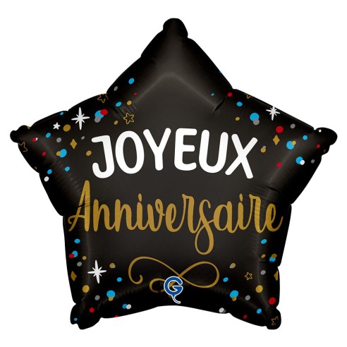Ballon Joyeux Anniversaire étoile gonflage hélium pour anniversaire