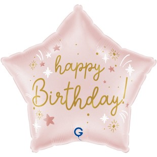 Ballon Joyeux Anniversaire étoile rose gonflage hélium anniversaire