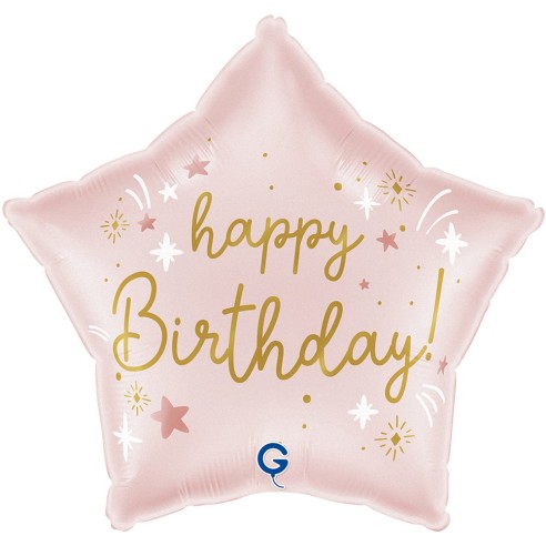Ballon Joyeux Anniversaire étoile rose gonflage hélium anniversaire
