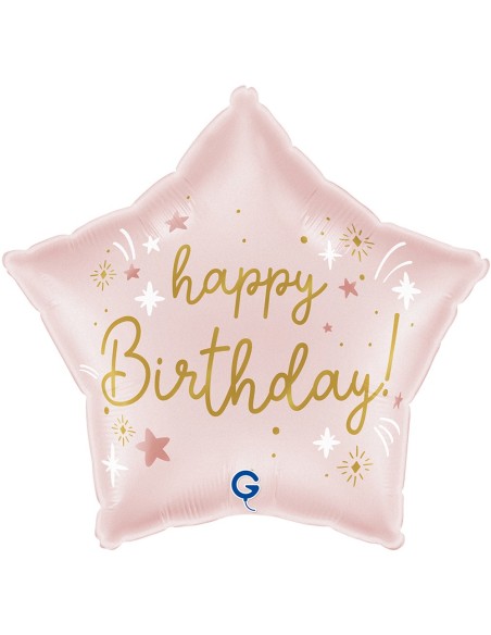 Ballon Joyeux Anniversaire étoile rose gonflage hélium anniversaire