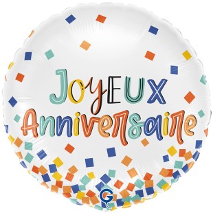 Ballon Joyeux Anniversaire confettis gonflage hélium pour anniversaire