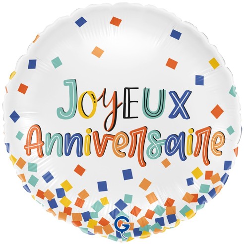 Ballon Joyeux Anniversaire confettis gonflage hélium pour anniversaire