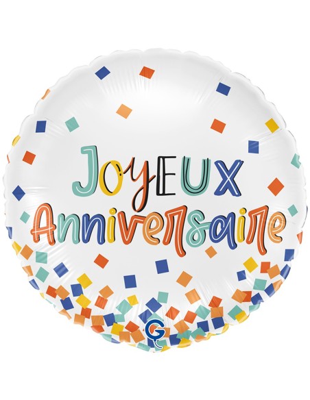 Ballon Joyeux Anniversaire confettis gonflage hélium pour anniversaire