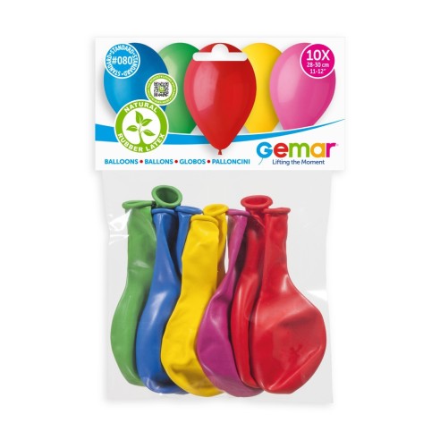 Lot de 10 ballons couleurs assorties 30cm pour déco anniversaire