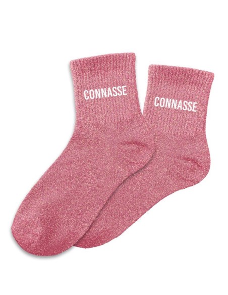 Paire de chaussettes paillettes roses avec la mention Connasse
