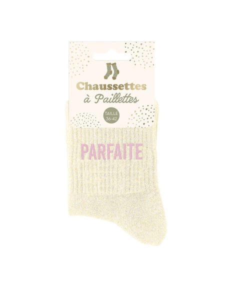 Paire de chaussettes paillettes écru avec la mention Parfaite