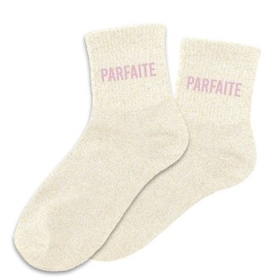 Paire de chaussettes paillettes écru avec la mention Parfaite