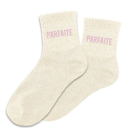 Paire de chaussettes paillettes écru avec la mention Parfaite