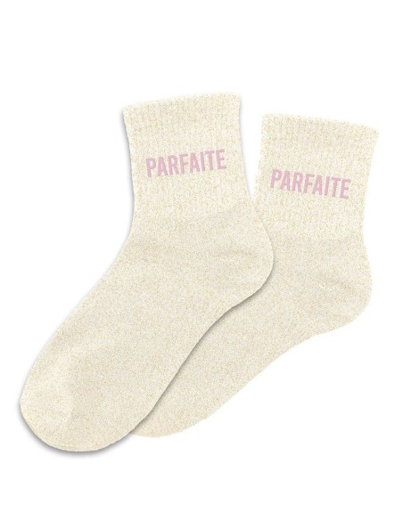 Paire de chaussettes paillettes écru avec la mention Parfaite
