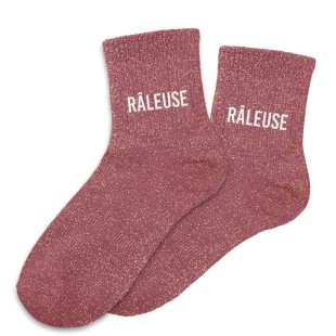 Paire de chaussettes paillettes pourpre avec la mention Râleuse