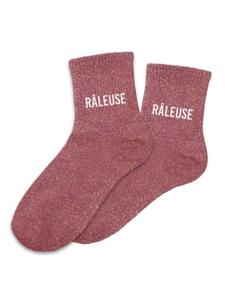 Paire de chaussettes paillettes pourpre avec la mention Râleuse