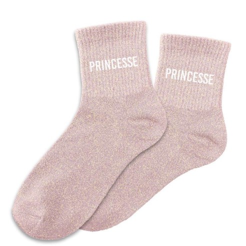 Paire de chaussettes paillettes roses avec la mention Princesse
