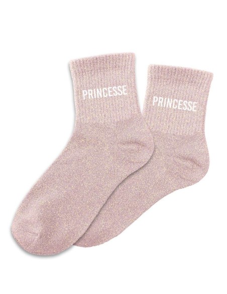 Paire de chaussettes paillettes roses avec la mention Princesse