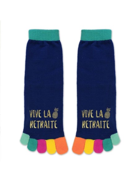 Paire de chaussettes orteils multicolore Vive la Retraite
