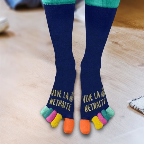 Paire de chaussettes orteils multicolore Vive la Retraite
