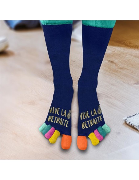 Paire de chaussettes orteils multicolore Vive la Retraite