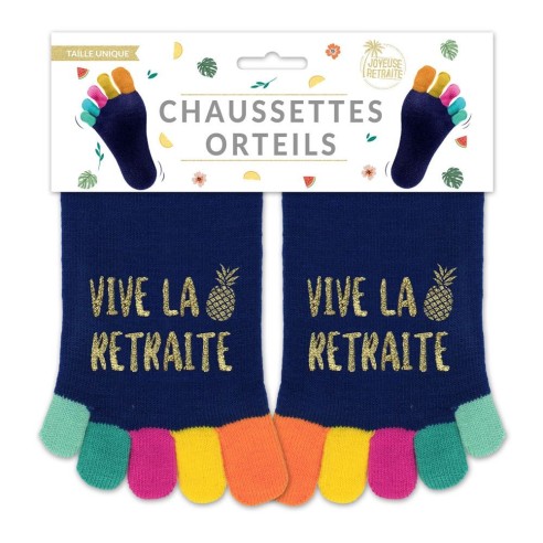 Paire de chaussettes orteils multicolore Vive la Retraite