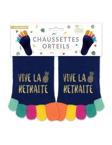 Paire de chaussettes orteils multicolore Vive la Retraite