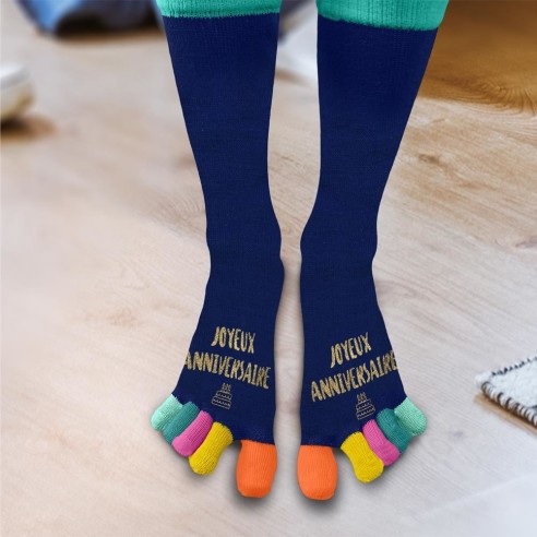 Paire de chaussettes avec orteils multicolore Joyeux Anniversaire