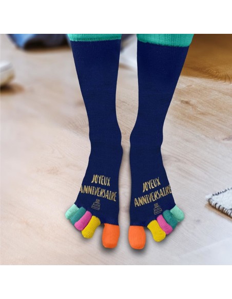 Paire de chaussettes avec orteils multicolore Joyeux Anniversaire