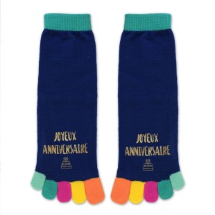 Paire de chaussettes avec orteils multicolore Joyeux Anniversaire