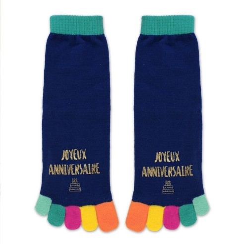 Paire de chaussettes avec orteils multicolore Joyeux Anniversaire