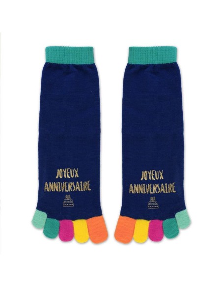 Paire de chaussettes avec orteils multicolore Joyeux Anniversaire