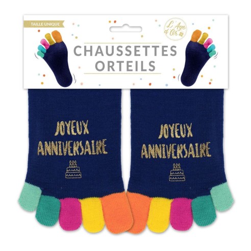Paire de chaussettes avec orteils multicolore Joyeux Anniversaire