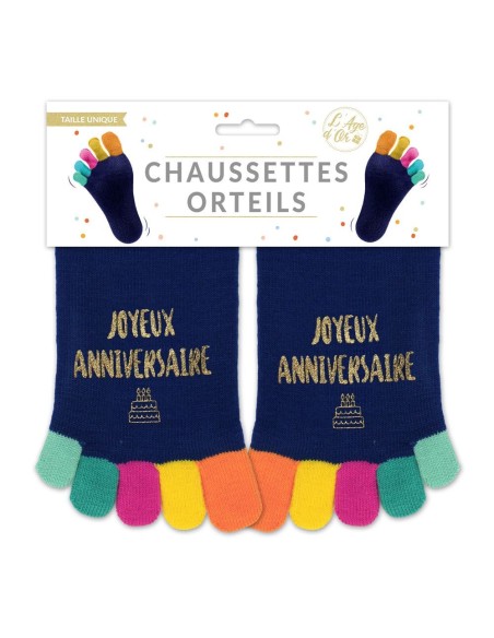 Paire de chaussettes avec orteils multicolore Joyeux Anniversaire