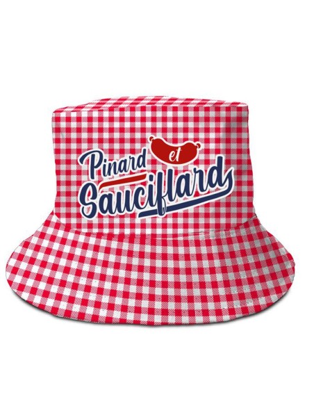 Chapeau bob rouge humoristique Pinard et Sauciflard pour apéro d'été