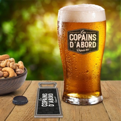 Coffret cadeau verre à bière et décapsuleur Les Copains d'Abord