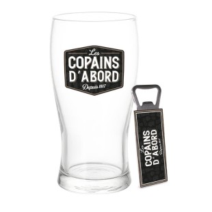 Coffret cadeau verre à bière et décapsuleur Les Copains d'Abord