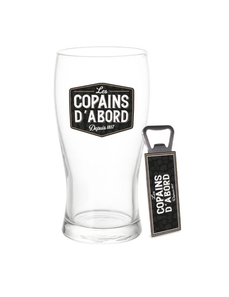 Coffret cadeau verre à bière et décapsuleur Les Copains d'Abord