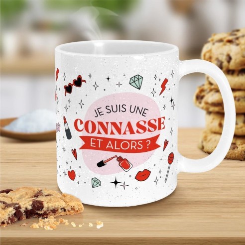 Mug paillettes blanc humoristique "Je suis une Connasse et alors ?"