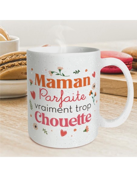 Mug paillettes blanc "Maman Parfaite Vraiment Trop Chouette"