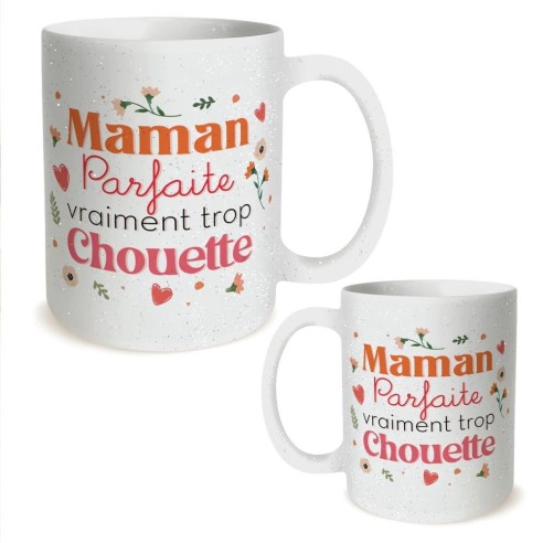 Mug paillettes blanc "Maman Parfaite Vraiment Trop Chouette"